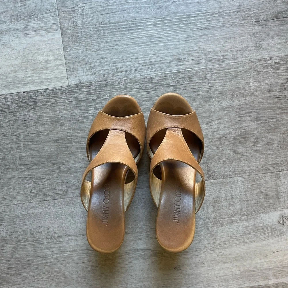 Jimmy Choo Pacane Tan Vacchetta Wedges size 35.5 - Picture 5 of 9